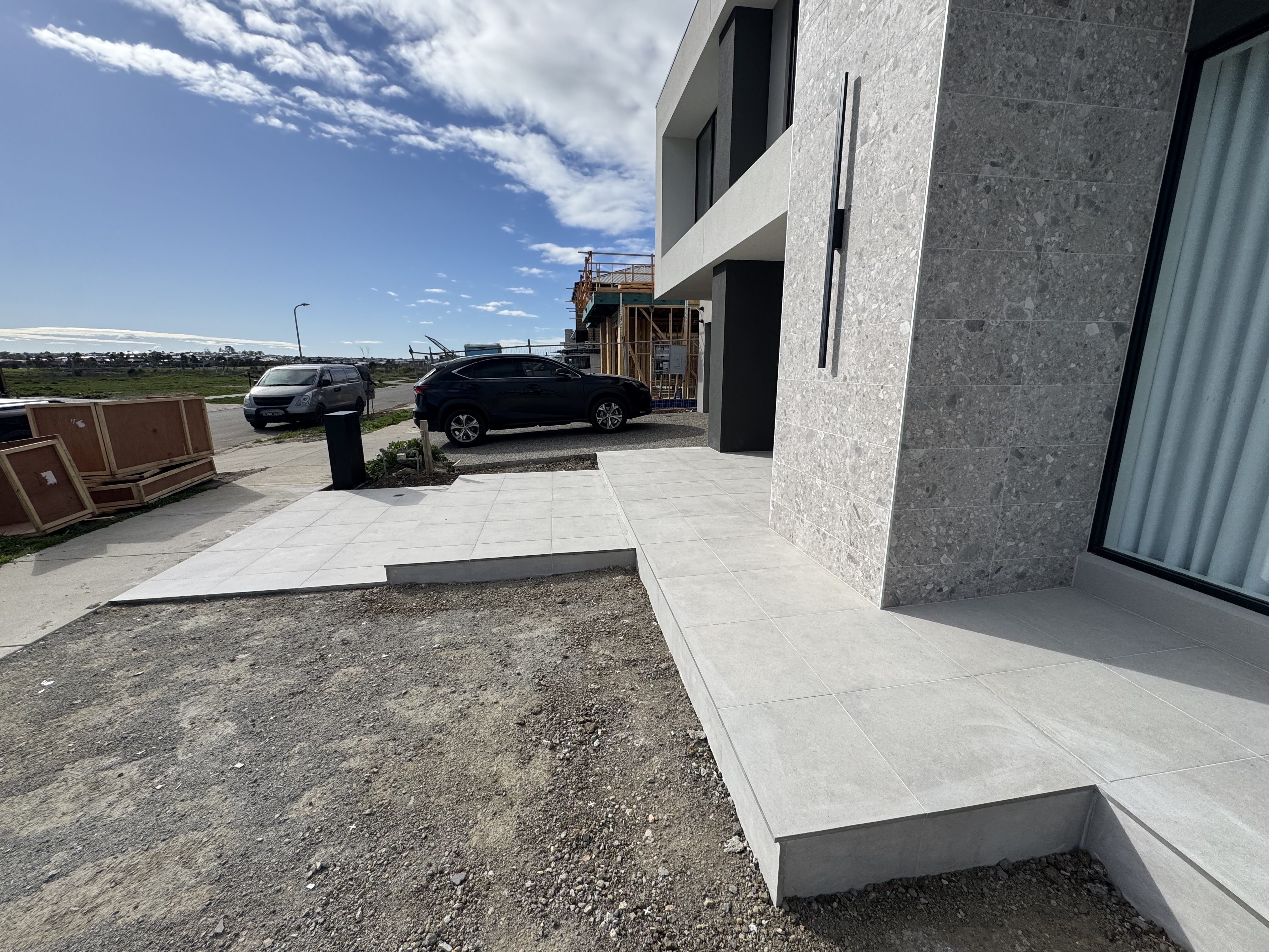 Front porch and steps tile installation